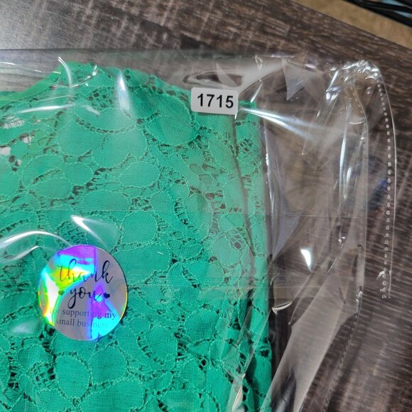 Liz‎ Claiborne Womens XL Green Lace Overlay Top Short Sleeve Floral Classic - Picture 10 of 10